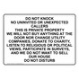 Do Not Knock No Uninvited Or Unexpected Callers Sign NHE-34647