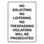Portrait No Soliciting No Loitering No Trespassing Sign NHEP-34276