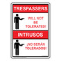 Trespassers Will Not Be Tolerated Bilingual Sign TRB-13575