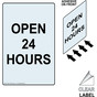 Portrait OPEN 24 HOURS Label With Front Adhesive NHEP-17924-Reverse
