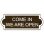 Walnut Engraved COME IN WE ARE OPEN Sign EGRE-17954_White_on_Walnut