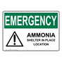 OSHA EMERGENCY Ammonia Shelter In Sign With Symbol OEE-26949