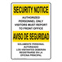 English + Spanish OSHA SECURITY NOTICE Visitors To Front Office Sign OUB-7922