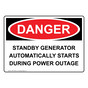 OSHA DANGER Standby Generator Automatically Starts During Sign ODE-27008