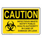 OSHA CAUTION Infectious Waste Notify Damage Or Leak Sign With Symbol OCE-3955