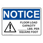 OSHA NOTICE Floor Load Capacity Per Square Foot Sign With Symbol ONE-3210