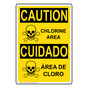 English + Spanish OSHA CAUTION Chlorine Area Sign With Symbol OCB-1665
