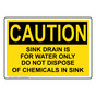 OSHA CAUTION Sink Drain Is For Water Only Do Sign OCE-26964
