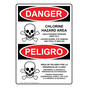 English + Spanish OSHA DANGER Chlorine Hazard Area Sign With Symbol ODB-1675-R