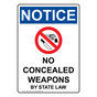 Portrait OSHA NOTICE No Concealed Weapons Sign With Symbol ONEP-16336