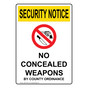 Portrait OSHA SECURITY NOTICE No Concealed Weapons Sign With Symbol OUEP-16333