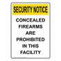 Portrait OSHA SECURITY NOTICE Concealed Firearms Are Prohibited Sign OUEP-1780