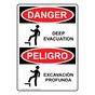 English + Spanish OSHA DANGER Deep Evacuation Sign With Symbol ODB-2070