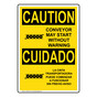 English + Spanish OSHA CAUTION Conveyor May Start Sign With Symbol OCB-1975