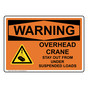 OSHA WARNING Overhead Crane Suspended Load Sign With Symbol OWE-13106