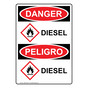 English + Spanish OSHA DANGER Diesel Sign With GHS Symbol ODB-27843