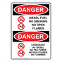 English + French OSHA DANGER Diesel Fuel No Smoking No Open Flames Sign With Symbol ODI-2110-FRENCH