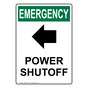 Portrait OSHA EMERGENCY Power Shutoff [Left Arrow] Sign With Symbol OEEP-28745