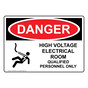 OSHA DANGER High Voltage Electrical Room Sign With Symbol ODE-28598