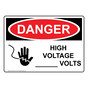 OSHA DANGER Custom High Voltage -- Volts Sign With Symbol ODE-3740