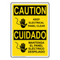 English + Spanish OSHA CAUTION Keep Electrical Panel Clear Sign With Symbol OCB-4055