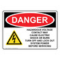 OSHA DANGER Hazardous Voltage Contact May Sign With Symbol ODE-30281