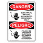 English + Spanish OSHA DANGER Electrical Hazard Authorized Only Sign With Symbol ODB-2705