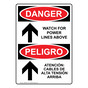 English + Spanish OSHA DANGER Watch For Power Lines Above Sign With Symbol ODB-8561