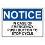 OSHA NOTICE In Case Of Emergency Push Button To Stop Cycle Sign ONE-28997
