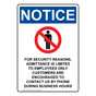 Portrait OSHA NOTICE For Security Reasons Sign With Symbol ONEP-8120