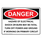 OSHA DANGER Hazard Of Electrical Shock Or Burn May Be Sign ODE-30036