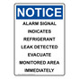 Portrait OSHA NOTICE Alarm Signal Indicates Refrigerant Sign ONEP-29940