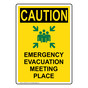 Portrait OSHA CAUTION Emergency Evacuation Meeting Place Sign With Symbol OCEP-30317