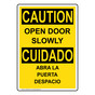 English + Spanish OSHA CAUTION Open Door Slowly Sign OCB-5040