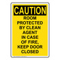Portrait OSHA CAUTION ROOM PROTECTED BY CLEAN AGENT Sign OCEP-50028