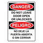 English + Spanish OSHA DANGER Do Not Leave Door Open Or Unlocked Sign ODB-2320
