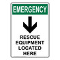 Portrait OSHA EMERGENCY Rescue Equipment Located Here Sign With Symbol OEEP-9446