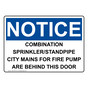 OSHA NOTICE Combination Sprinkler/Standpipe City Mains Sign ONE-31018
