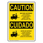 English + Spanish OSHA CAUTION Before Entering Chock Wheels Sign With Symbol OCB-14361