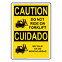 English + Spanish OSHA CAUTION Do Not Ride On Forklift Sign With Symbol OCB-14372