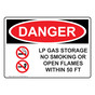 OSHA DANGER LP Gas Storage No Smoking Open Flames 50 Ft Sign With Symbol ODE-4410