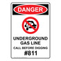 Portrait OSHA DANGER Underground Gas Line Sign With Symbol ODEP-14048
