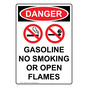 Portrait OSHA DANGER Gasoline No Smoking Sign With Symbol ODEP-3355