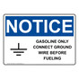 OSHA NOTICE Gasoline Only Connect Ground Wire Before Fueling Sign With Symbol ONE-33508