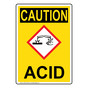 Portrait OSHA CAUTION Acid Sign With GHS Symbol OCEP-27825