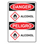 English + Spanish OSHA DANGER Alcohol Sign With GHS Symbol ODB-27827