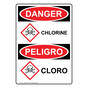 English + Spanish OSHA DANGER Chlorine Sign With GHS Symbol ODB-27836