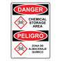 English + Spanish OSHA DANGER Chemical Storage Area Sign With GHS Symbol ODB-27890