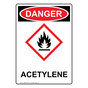 Portrait OSHA DANGER Acetylene Sign With GHS Symbol ODEP-27823