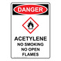 Portrait OSHA DANGER Acetylene No Smoking No Open Flames Sign With GHS Symbol ODEP-27824